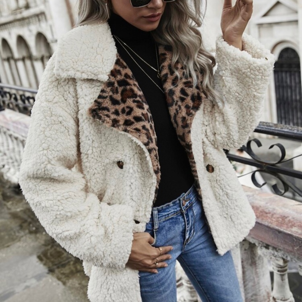 LAST! New Leopard Cozy Teddy Shearling Coat Jacket - Picture 2 of 6